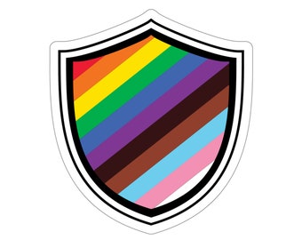 Progress Pride Shield Sticker, LGBTQIA+ Vinyl Decal