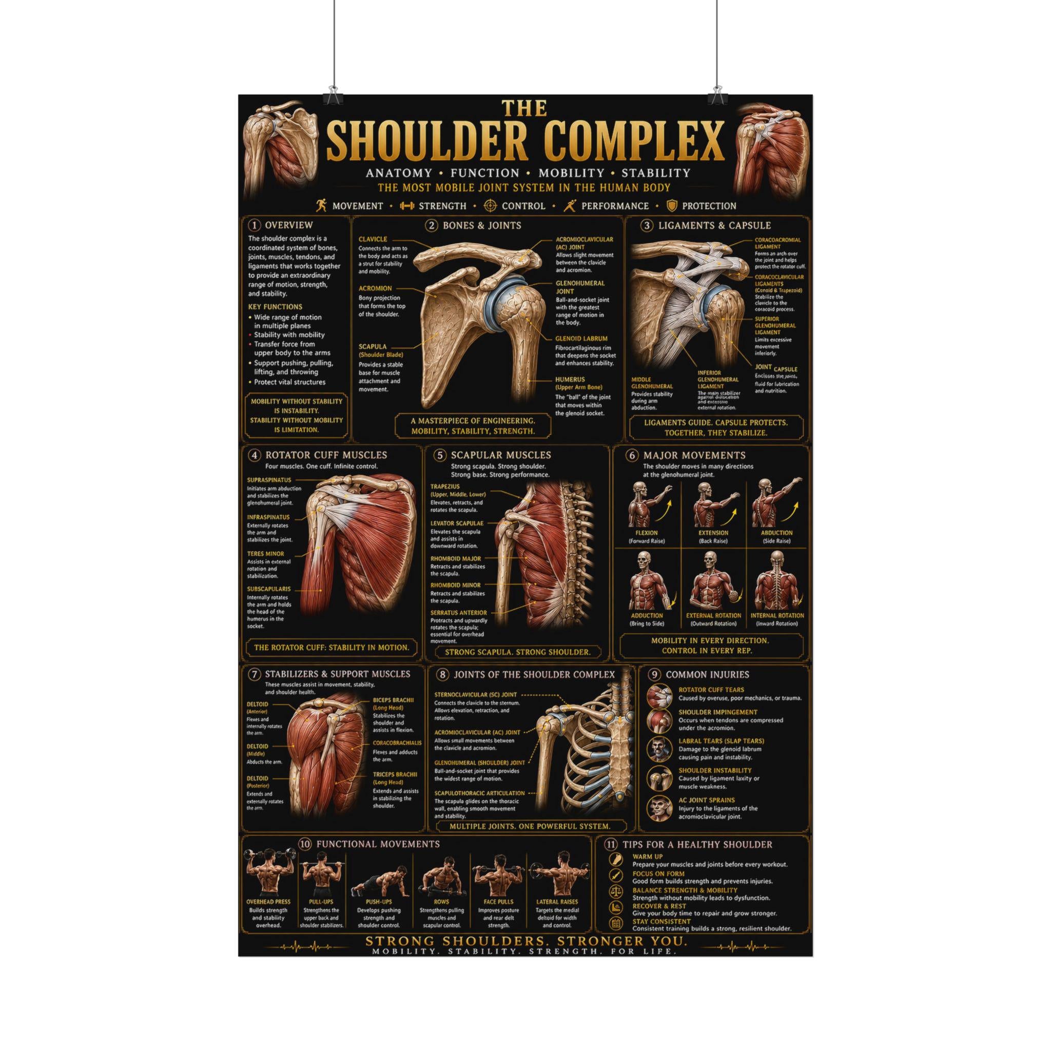 Shoulder Complex Anatomy Poster Satin Poster | Muscle, Bones, Exercises ...
