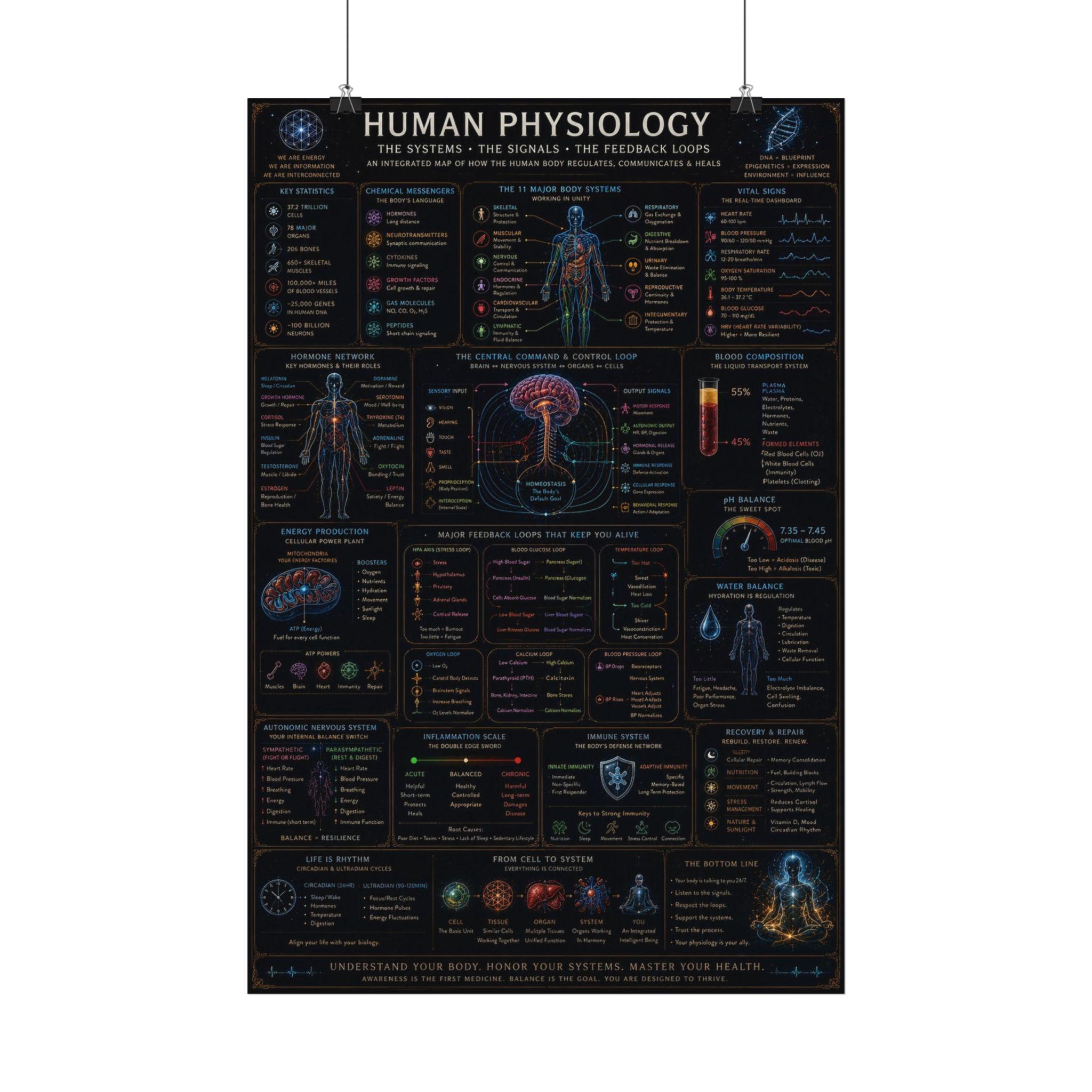 Human Physiology Chart Satin Poster | Anatomy Reference, Body Systems ...
