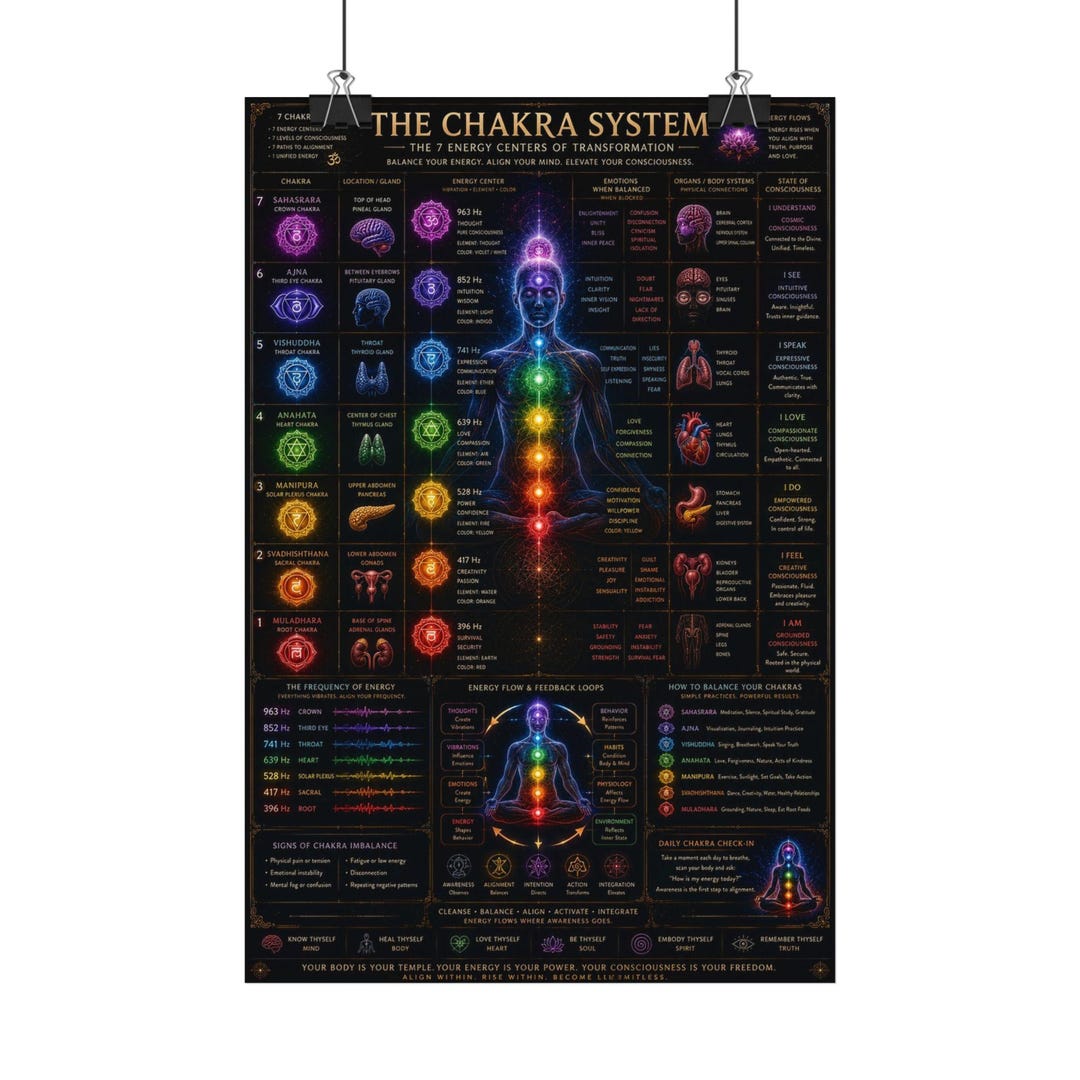 Chakra System Diagram Satin Poster | Rainbow Energy Centers, Yoga Wall ...