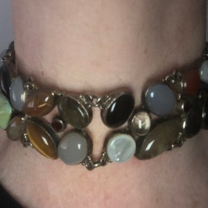 Silver choker multi gemstone with Onyx, amethyst, moonstone, tigers eye, lapis lazuli, and  labradorite.