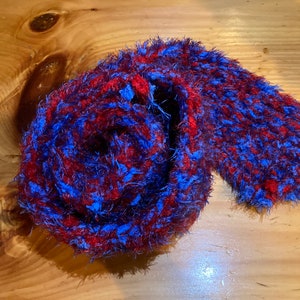 Hand Knit Scarf, Royal Blue/Candy Red