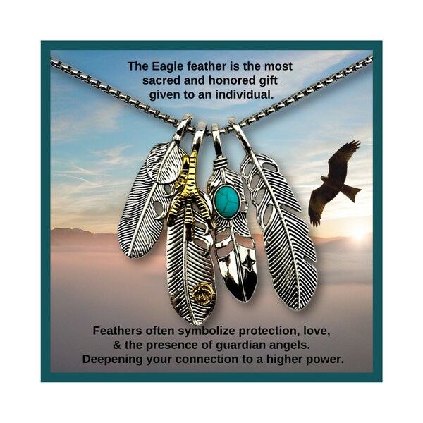 4 Feathers Pendant Necklace, and Message Card Gift Box