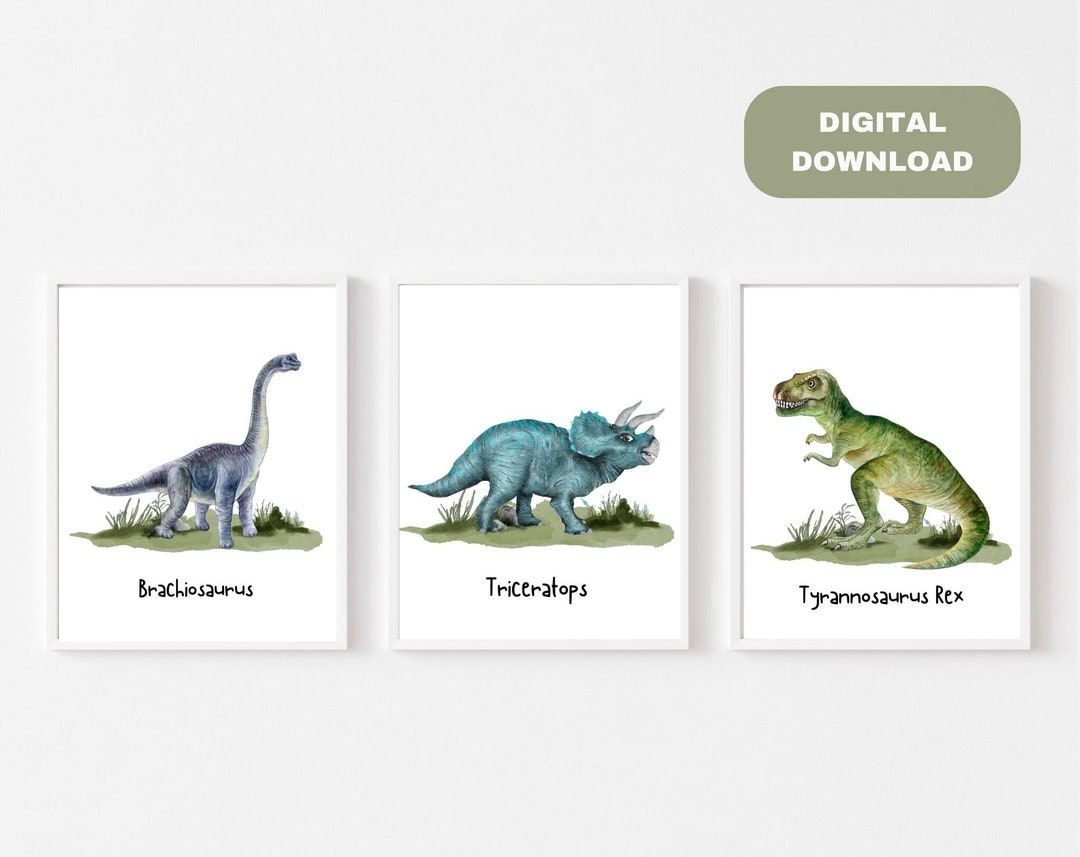 Set of 3 Dinosaur Art Prints, Animal Art,printable Art,nursery Art,set ...