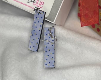 Periwinkle Polka Dot Rectangle Dangle Earrings