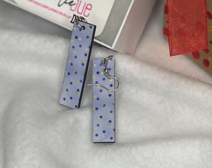 Periwinkle Polka Dot Rectangle Dangle Earrings