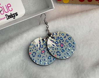 Iced Multi Colored Cheetah/Leopard Print Round Dangle Earrings