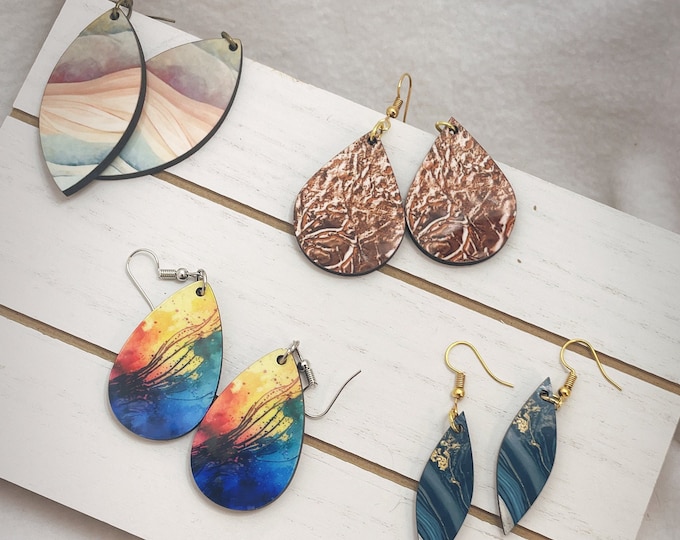 Colorful Heat Pressed Wooden Dangle Earring