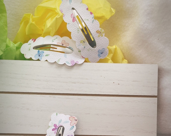 Girls Spring Time Faux Leather Hair Snap Clips