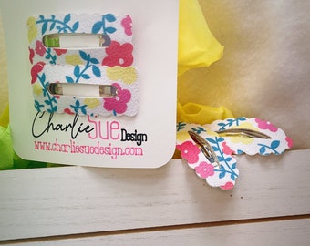 Girls Summer Time Faux Leather Hair Snap Clips
