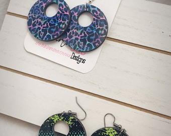 Colorful Animal Print Open Circle Dangle Wood Earrings