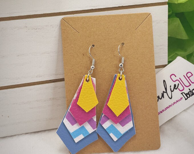 Multicolored Faux Leather Design Dangle Earrings