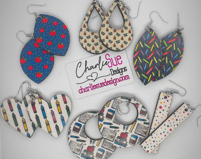 Back To School Wood Sublimation Dangle Earrings