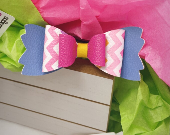 Handmade Faux Leather Girls Multicolored Spring Hair Bow
