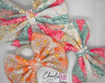 Fun Colorful Summer Bullet Liverpool Fabric Hair Bows and Ties