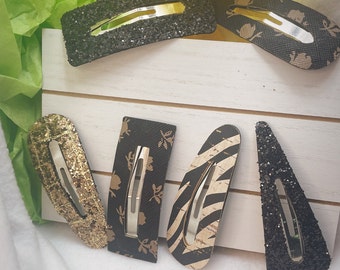 Women's Faux Leather Hair Snap Clips