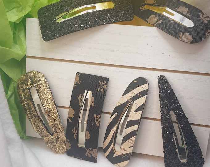 Women's Faux Leather Hair Snap Clips