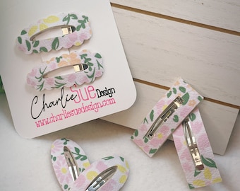 Girls Spring Time Faux Leather Hair Snap Clips