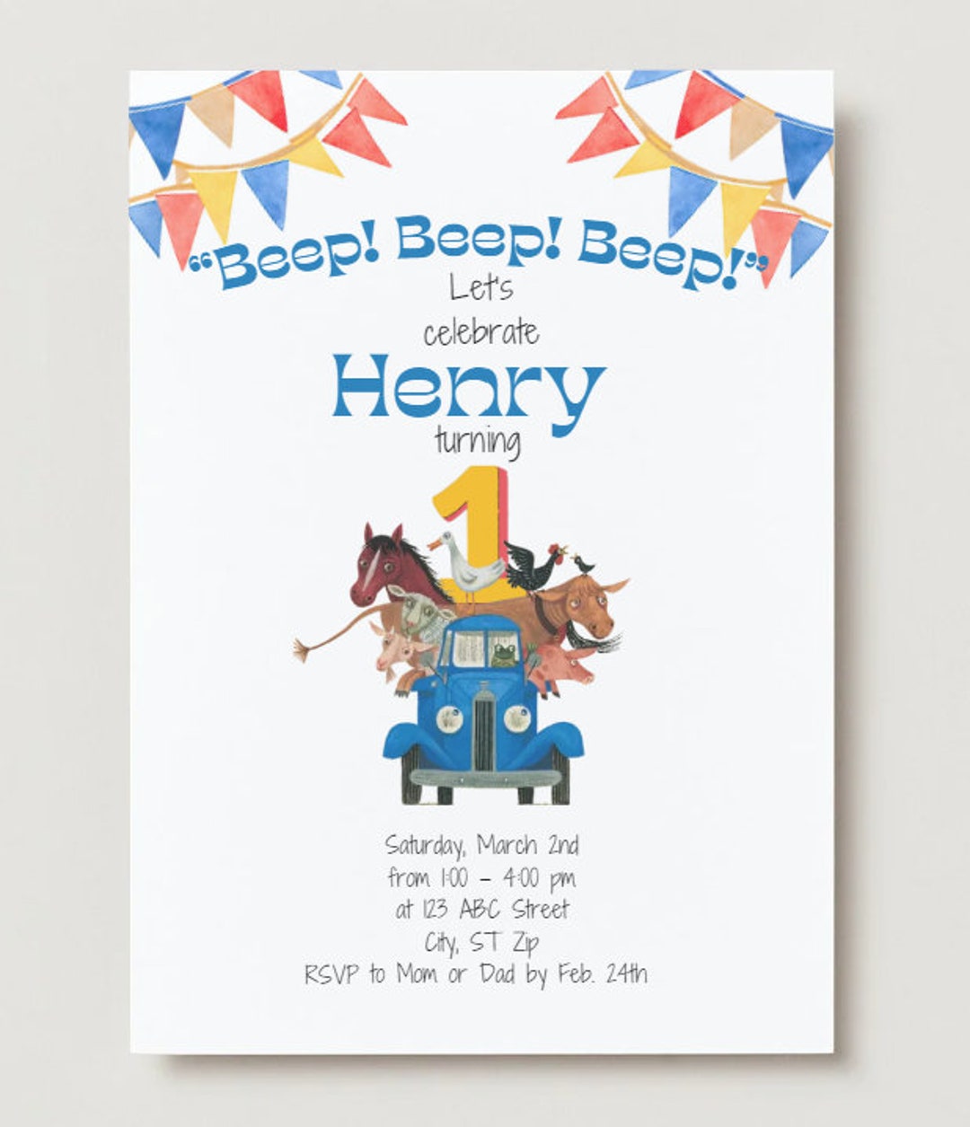 Little Blue Truck First Birthday Digital Invitation Template - Etsy