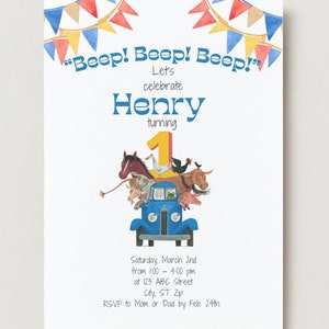 Little Blue Truck First Birthday Digital Invitation Template