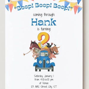 Modèle numérique d'Invitation pour 2e anniversaire Little Truck bleu