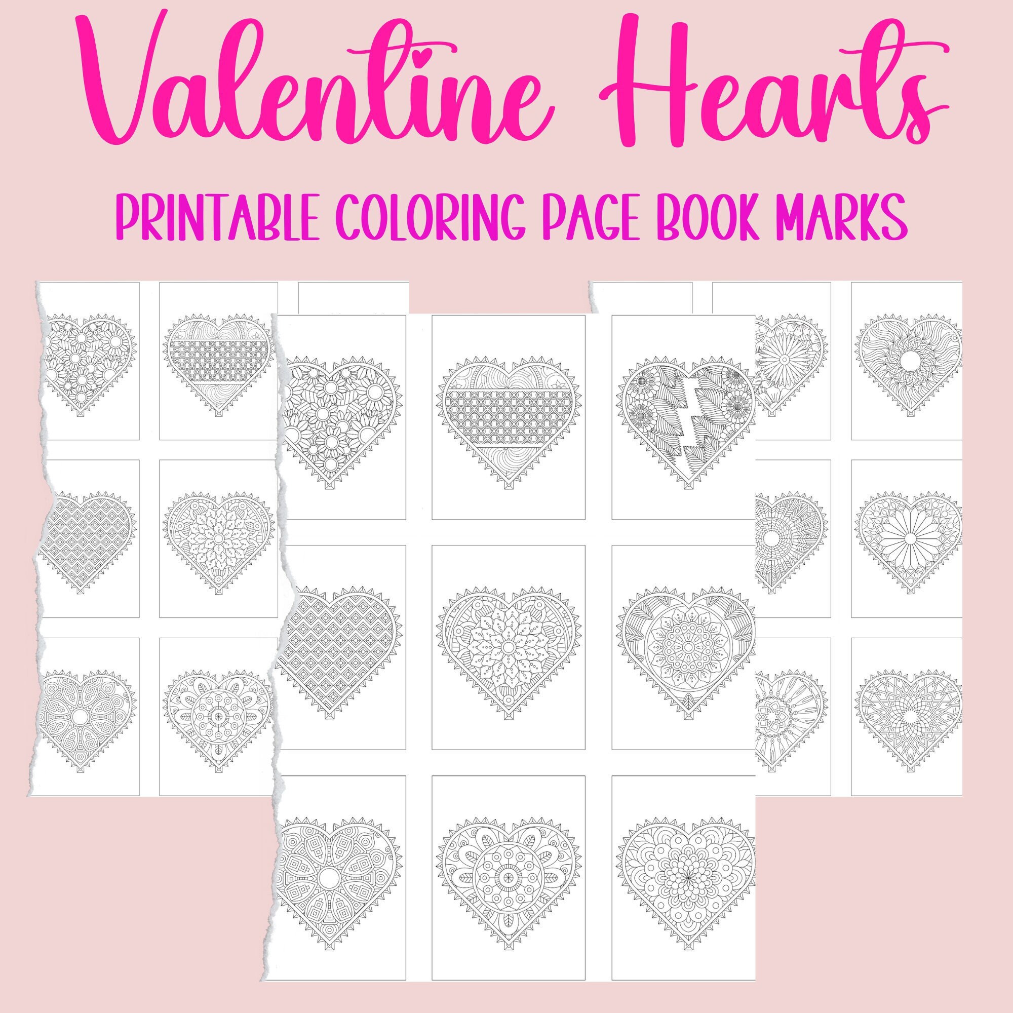 Coloring Page HEART Printable Valentine Bookmarks | Printable Bookmarks ...