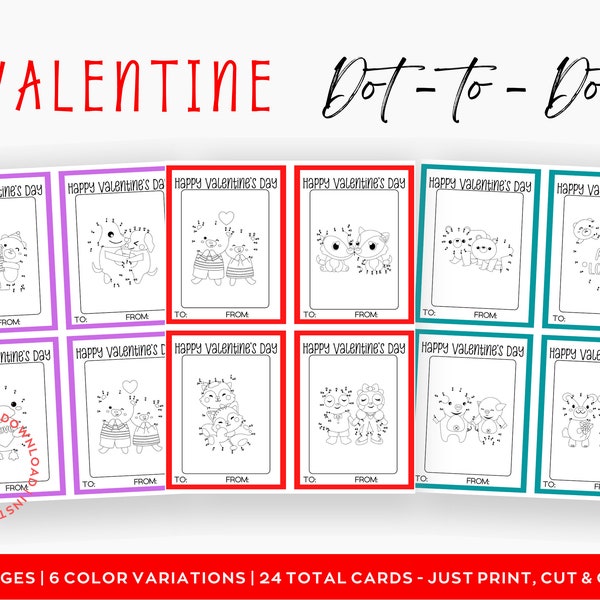 Dot To Dot Printable Valentine Cards Etsy
