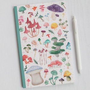 Cute sketchbook, mushroom aesthetic, colorful journal, cottagecore notebook, pretty journal, gift for plant lovers, softcover journal