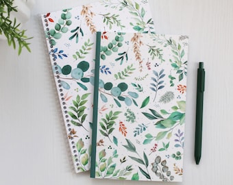 Leaf notebook, cute sketchbook, cottagecore notebook, leaf journal, botanical journal, gift for plant lovers, eucalyptus design