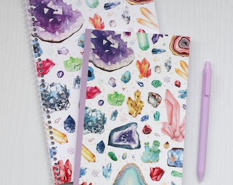 Crystals journal, cottagecore notebook, cute sketchbook, gemstone book, pretty journal, gift for geologist, rockhound gifts, rocks minerals