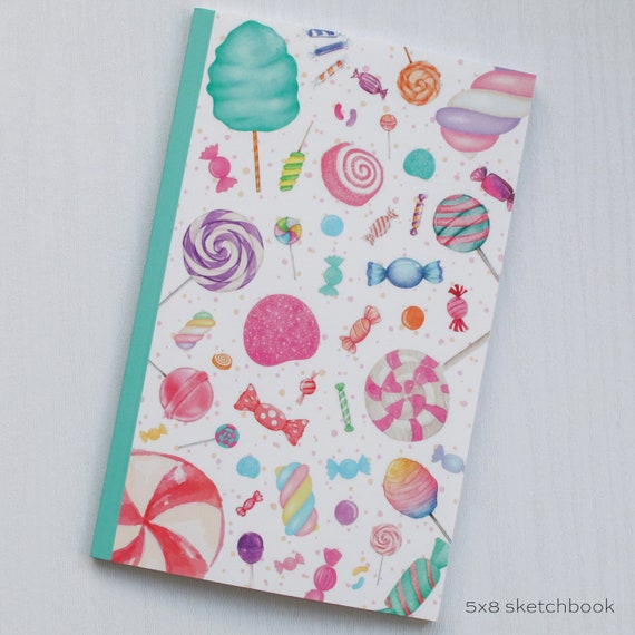 Cute Sketchbook, Candy Notebook, Pretty Journal, Candy Lover, Candy Gifts,  Sweets and Treats, Cotton Candy Art, Softcover Notebook 