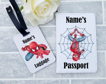 Personalised Spiderman Passport Holder | Luggage Tag | Any Name | Any Text | Passport Cover | Set OR Individual | Gift