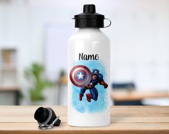 Personalisierte Captain America inspirierte Flasche | 600ml | 2 Deckel