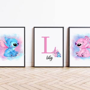 Set of 3 Personalised Stitch Wall Prints | Set of 3 | Stitch | Watercolour | Nursery Prints | PRINTS ONLY