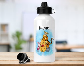 Personalisierte Winnie, Ferkel & Tigger inspirierte Flasche | 600ml | 2 Deckel