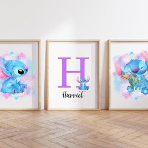 Set of 3 Personalised Stitch Wall Prints | Set of 3 | Stitch | Watercolour | Nursery Prints | PRINTS ONLY