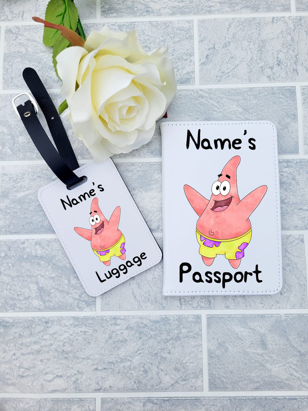 Personalised Patrick Spongebob Passport Holder Luggage Tag Etsy UK