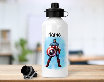 Personalisierte Captain America inspirierte Flasche | 600ml | 2 Deckel