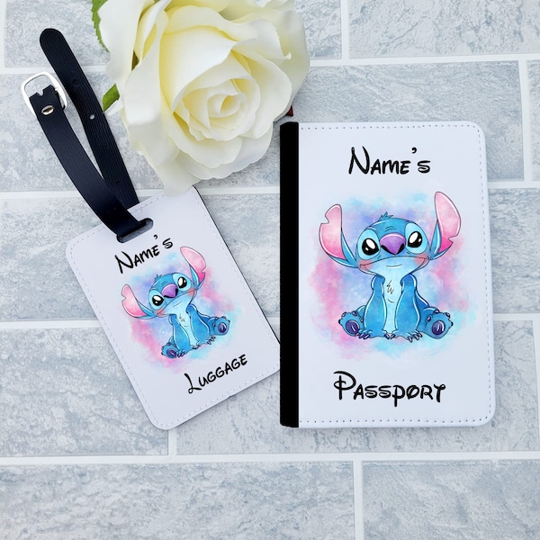 Personalised Stitch Passport Holder | Luggage Tag | Any Name | Any Text | Any Picture | Passport Cover | Set OR Individual