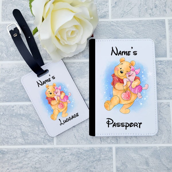 Personalised Winnie The Pooh/Piglet Passport Holder | Luggage Tag | Any Name | Any Text | Passport Cover | Set OR Individual