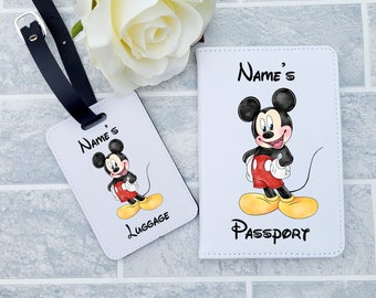 Personalised Mickey Mouse Passport Holder | Luggage Tag | Any Name | Any Text | Passport Cover | Set OR Individual | Gift