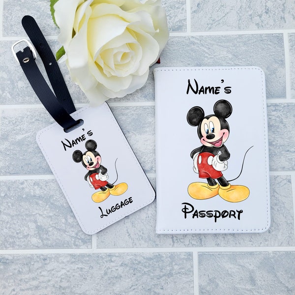 Personalised Mickey Mouse Passport Holder | Luggage Tag | Any Name | Any Text | Passport Cover | Set OR Individual | Gift