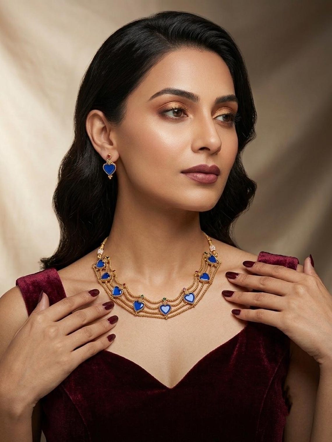 Model Wearing Blue Choker