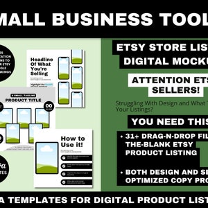 Get Etsy Seller Help- Etsy Shop Listing Digital Mockup Canva Templates w/ Marketing Prompts- Product Listing for Physical & Digital Products