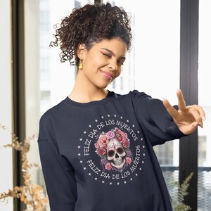Day of the Dead Unisex Heavy Crewneck Sweatshirt, Feliz Dia de los Muertos Sweatshirt, Gift for Fall Sugar Skull Design #4 Sweatshirt