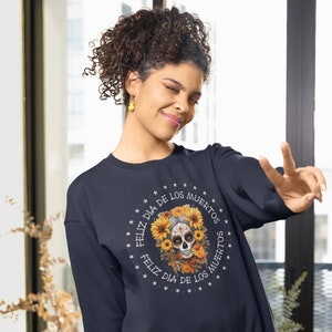 Day of the Dead Unisex Heavy Crewneck Sweatshirt, Feliz Dia de los Muertos Sweatshirt, Gift for Fall Sugar Skull Design #3 Sweatshirt
