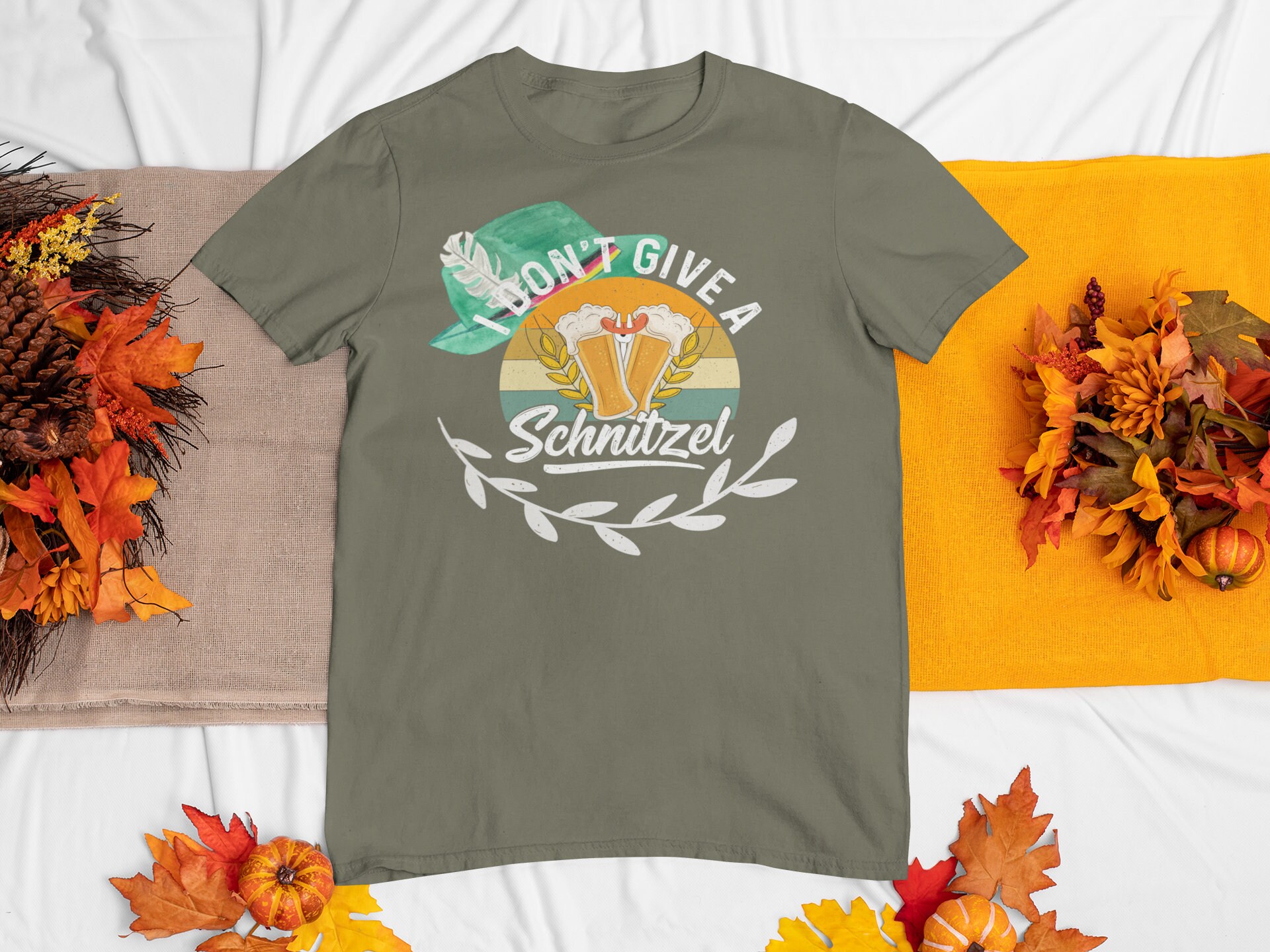 Oktoberfest Short Sleeve Tee Shirt, Fall Festival T-Shirt, "I Don't Give A Schnitzel" Funny Shirt for Oktoberfest, Funny Beer Festival Shirt