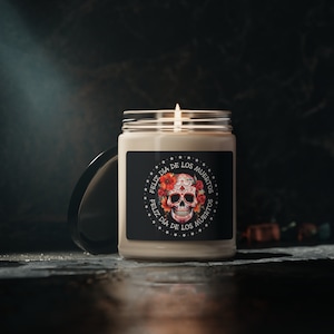 Day of the Dead Scented Soy Candle, 9oz, Feliz Dia de los Muertos Candle for Altar or Decor, Sugar Skull Design #2 for Day of the Dead