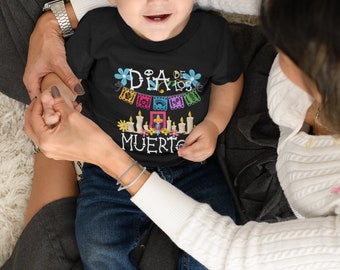 Day of the Dead Infant Tee, Short Sleeve Baby T-Shirt for Dia de los Muertos, Gift for Fall Celebrations for the Whole Family