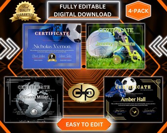 Editable Soccer Certificate, Soccer award, Futbol Printable, Soccer Trophy, End of Season Award, Soccer Team Award, Instant Download, Soccer